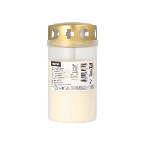 1 Grablicht mit Golddeckel Ø 6,4 cm · 12,5 cm transparente Hülle 1512 Grablicht mit Golddeckel Ø 6,4 cm · 12,5 cm transparente Hülle