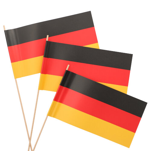 50 Flaggen, Papier 12 cm x 22 cm "Deutschland" mit Stiel 38,5 cm lang