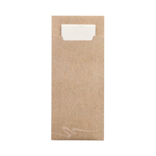 15600 Bestecktaschen 20 cm x 8,5 cm natur inkl. weißer Serviette 33 x 33 cm 2-lag.