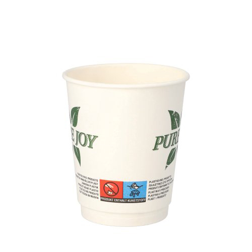 4320 Trinkbecher, Pappe 0,2 l Ø 8 cm · 9 cm weiss "Pure Joy" doppelwandig