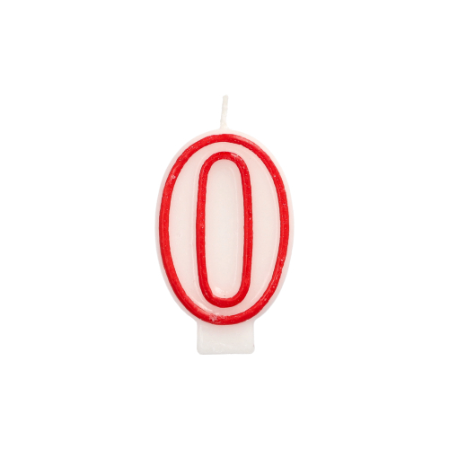 4320 Zahlenkerze 7,3 cm weiss "0" mit rotem Rand