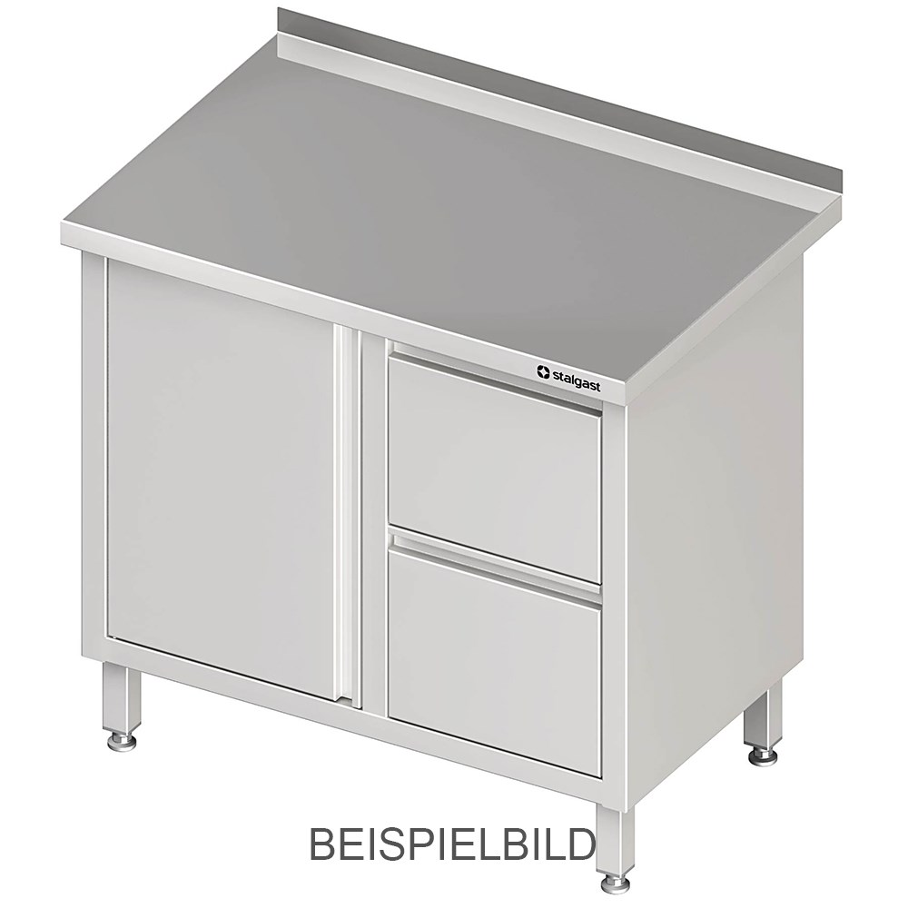 Arbeitsschrank mit Flügeltür, 900x700x850 mm, mit 2er Schubladenblock rechts, ohne Aufkantung, verschweißt