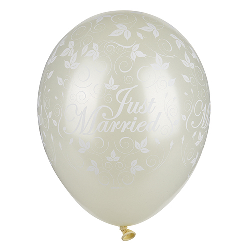 24000 Luftballons Ø 29 cm elfenbein "Just Married" metallic