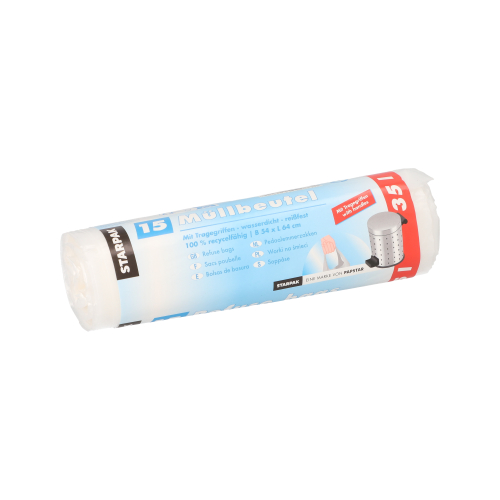 37800 Müllbeutel mit Tragegriffen, HDPE 35 l 64 cm x 54 cm transparent