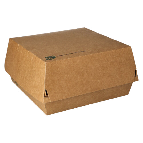 1800 Burgerboxen, Pappe 9 cm x 18,5 cm x 18,5 cm braun "100% Fair" extra groß
