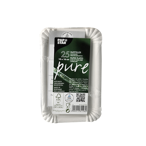 48000 Teller, Pappe "pure" eckig 10 cm x 16 cm weiss