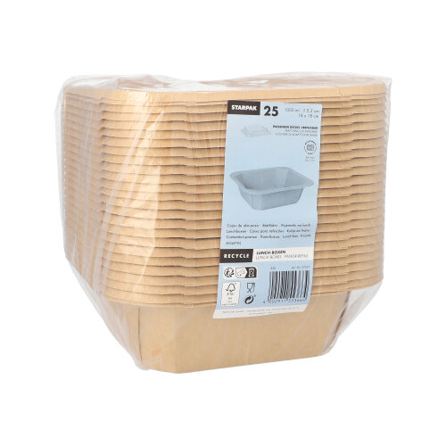 3000 Lunchboxen, Pappe eckig 1000 ml 5,2 cm x 18 cm x 18 cm braun