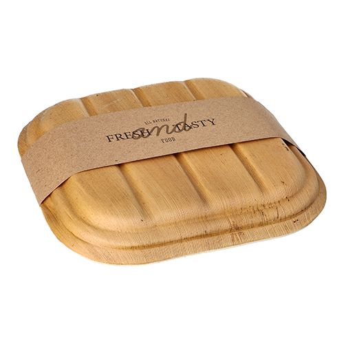 900 Trays, Palmblatt "pure" eckig 500 ml 6,5 cm x 20 cm x 20 cm mit Deckel und Banderole