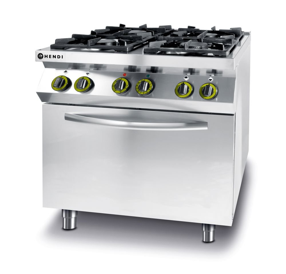 Gasherd 4-flammig mit Ofen GN 1/1, HENDI, Kitchen Line, 230V/3000W, 19kW, 800x722x(H)900mm