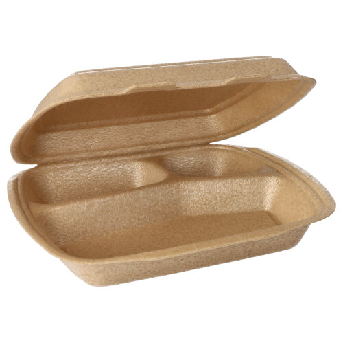 1600 Menüboxen mit Klappdeckel, XPP 3-geteilt 7 cm x 20,5 cm x 24 cm beige