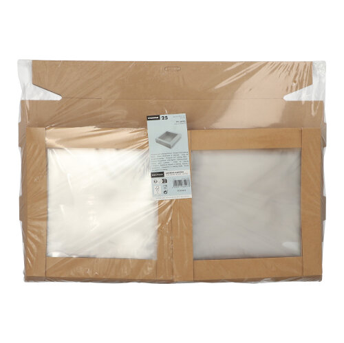 1600 Transport- und Catering-Kartons, Pappe eckig 6 cm x 22,5 cm x 22,5 cm braun mit separatem Deckel und Sichtfenster aus PET
