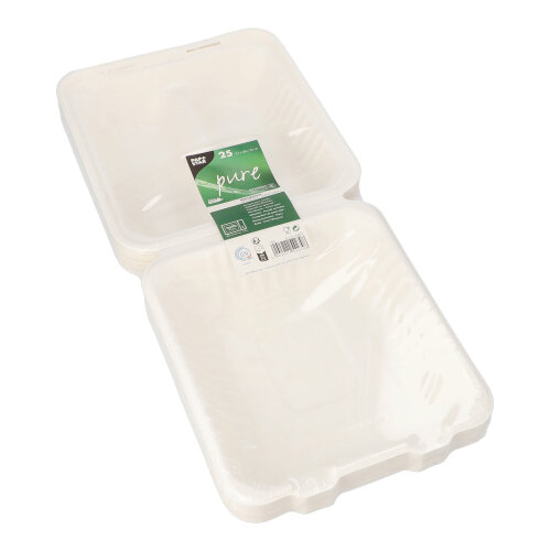 2500 Menüboxen, Zuckerrohr "pure" 2-geteilt 7,7 cm x 20 cm x 22 cm weiss