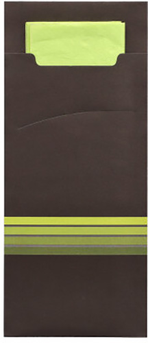 15600 Bestecktaschen 20 cm x 8,5 cm schwarz/limone "Stripes" inkl. farbiger Serviette 33 x 33 cm 2-lag.