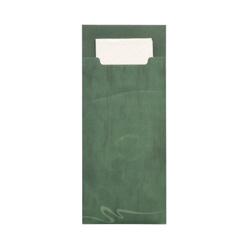 15600 Bestecktaschen 20 cm x 8,5 cm dunkelgrün inkl. weißer Serviette 33 x 33 cm 2-lag.