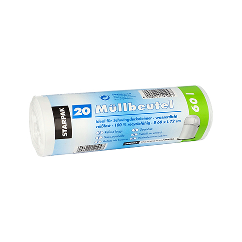 20 Müllbeutel, LDPE 60 l 72 cm x 60 cm weiss 32000 Müllbeutel, LDPE 60 l 72 cm x 60 cm weiss