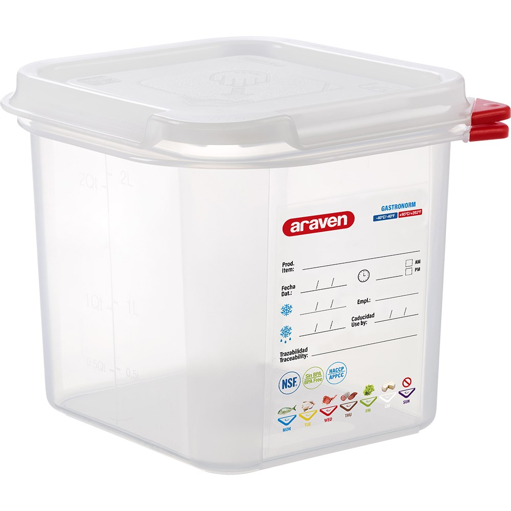 ARAVEN Gastronormbehälter mit Deckel, Polypropylen, GN 1/6 (150 mm) ARAVEN Gastronormbehälter mit Deckel, Polypropylen, GN 1/6 (150 mm)