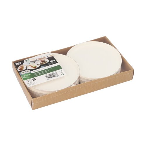 12 Teller Zuckerrohr "pure" rund Ø 12 cm · 1 cm weiss "Cella" : Set 6912 Teller Zuckerrohr "pure" rund Ø 12 cm · 1 cm weiss "Cella" : Set