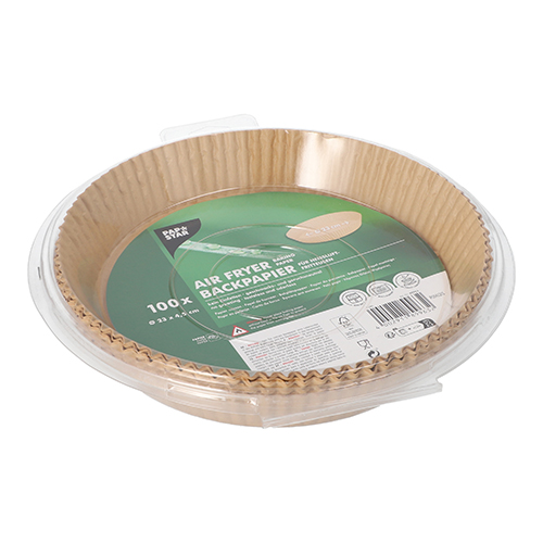 100 Backpapiere Ø 23 cm · 4,5 cm braun für Heißluftfritteusen 18000 Backpapiere Ø 23 cm · 4,5 cm braun für Heißluftfritteusen