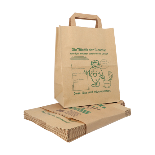 6000 Kompostbeutel aus Papier mit Henkel 10 l 28 cm x 22 cm x 14 cm braun "bedruckt"