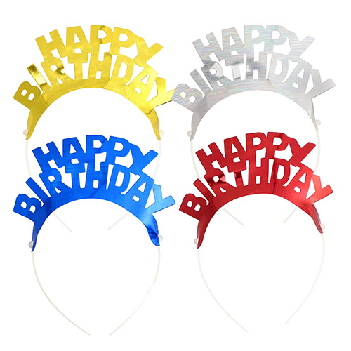3456 Haarreifen farbig sortiert "Happy Birthday" "Metallic"