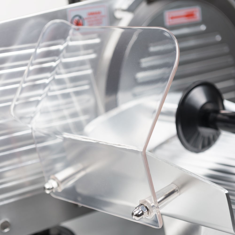 Aufschnittmaschine, Gehäuse aus eloxiertem Aluminium, Messer 250 mm Ø Aufschnittmaschine, Gehäuse aus eloxiertem Aluminium, Messer 250 mm Ø