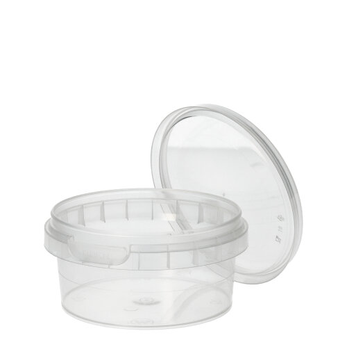 456 Feinkostbecher, PP rund 180 ml Ø 9,5 cm · 4,5 cm transparent mit Originalitätsverschluss 9120 Feinkostbecher, PP rund 180 ml Ø 9,5 cm · 4,5 cm transparent mit Originalitätsverschluss