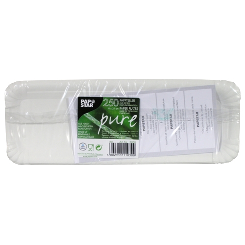 60000 Teller, Pappe "pure" eckig 8 cm x 23 cm weiss