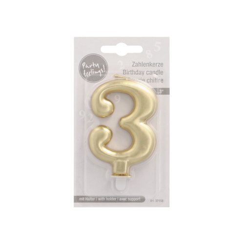 4320 Zahlenkerze mit Halter 7 cm gold "3"