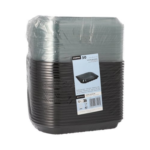 50 Sushi-Schalen R-PET rechteckig 21 cm x 18 cm x 4,3 cm schwarz mit transparentem Deckel 600 Sushi-Schalen R-PET rechteckig 21 cm x 18 cm x 4,3 cm schwarz mit transparentem Deckel