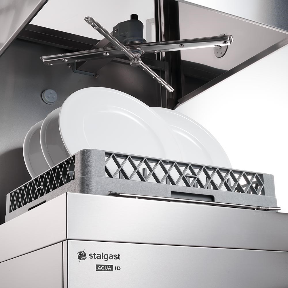 Haubenspülmaschine Aqua H3 inkl. Klarspülmittel- und Reinigerdosierpumpe, 400V, 6,8 kW Edelstahl Haubenspülmaschine Aqua H3 mit Klarspülmittel- und Reinigerdosierpumpe