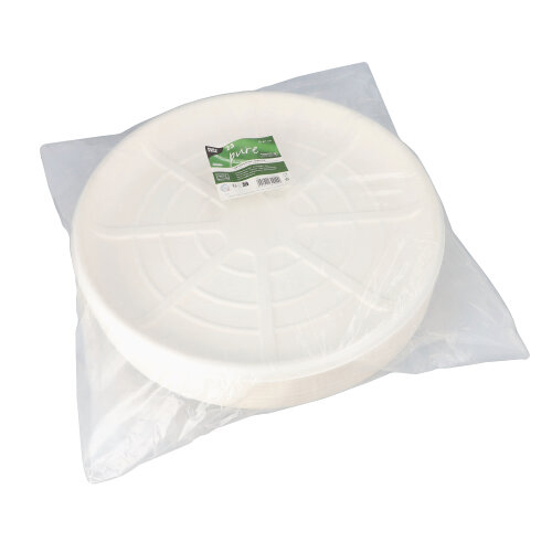 600 Servierplatten, Zuckerrohr "pure" rund Ø 47 cm weiss für Meeresfrüchte