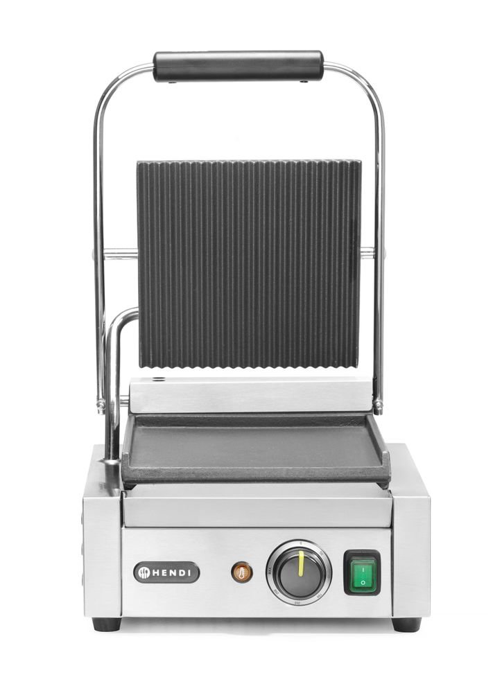 Kontaktgrill - Einzelversion, HENDI, oben gerillt, unten glatt, 230V/1800W, 310x400x(H)210mm