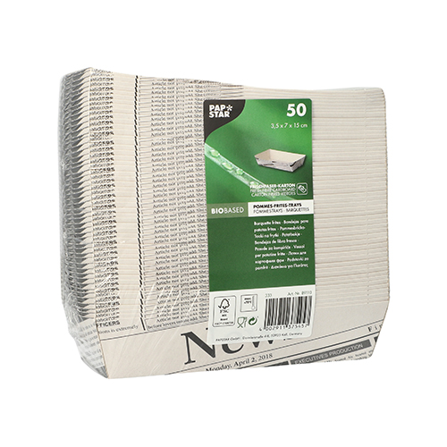 12000 Pommes-Frites-Trays 3,5 cm x 7 cm x 15 cm weiss "Newsprint"