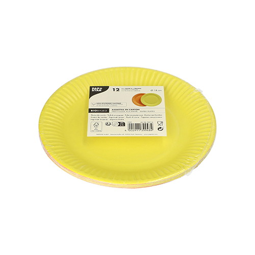 240 Teller, Pappe rund Ø 18 cm farbig sortiert - gelb/orange 24000 Teller, Pappe rund Ø 18 cm farbig sortiert - gelb/orange