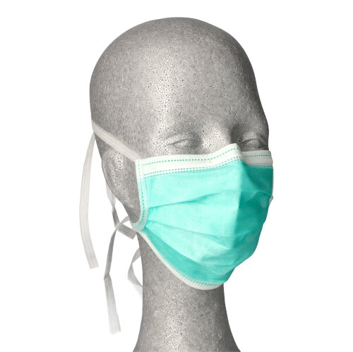 Medi-Inn® Mundschutz Type IIR 3-lagig 9 cm x 17,5 cm grün mit Nasenbügel, zum Binden Medi-Inn® Mundschutz Type IIR 3-lagig 9 cm x 17,5 cm grün mit Nasenbügel, zum Binden