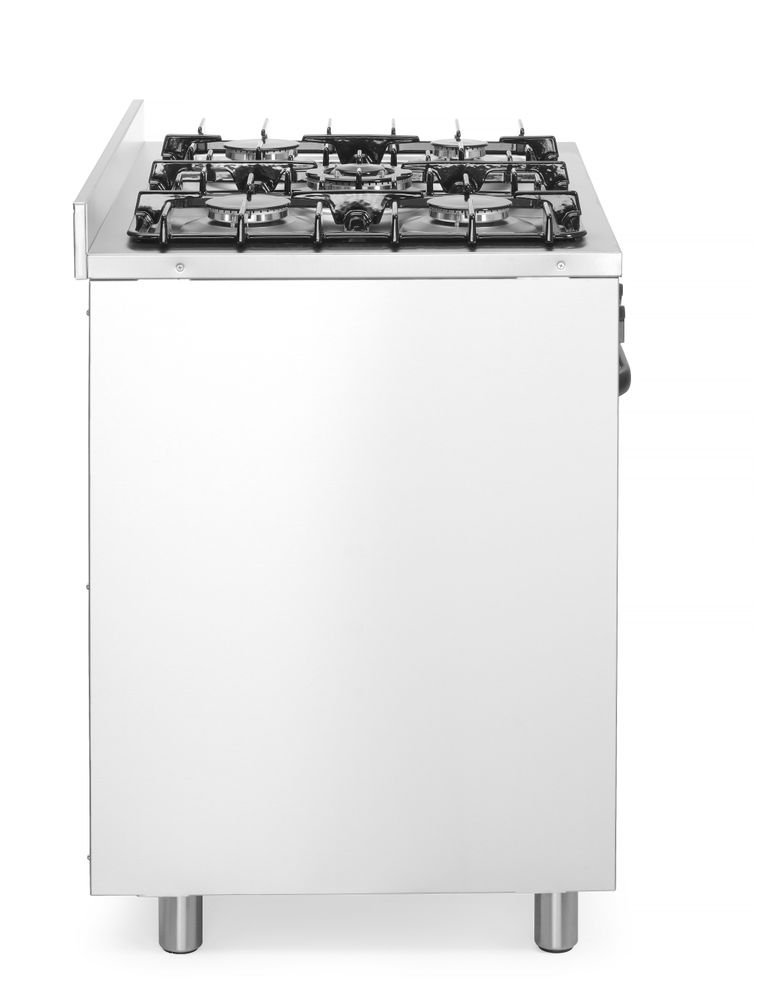 Gasherd - 5 Kochfelder mit Elektroofen, HENDI, Kitchen Line, Silber, 230V/2900W, 14,3kW, 900x653x(H)900mm