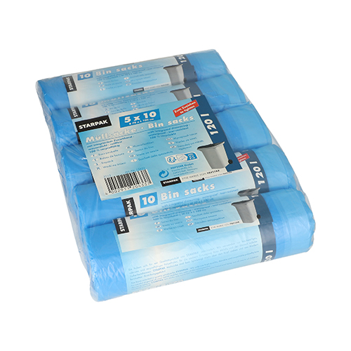 8000 Müllsäcke mit Zugband, HDPE 120 l 100 cm x 70 cm blau