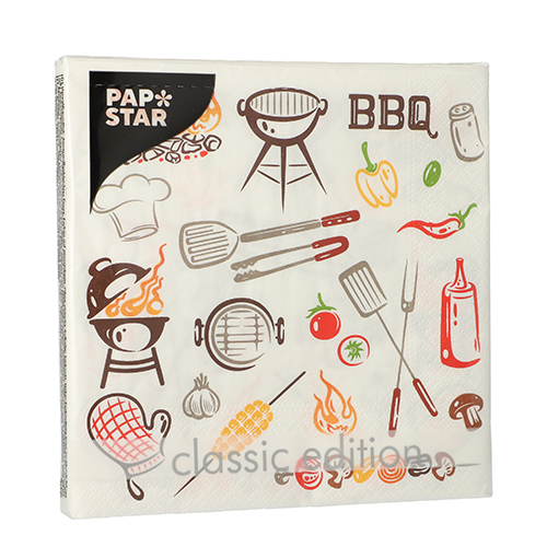 20 Servietten, 3-lagig 1/4-Falz 33 cm x 33 cm "Time for BBQ" 22800 Servietten, 3-lagig 1/4-Falz 33 cm x 33 cm "Time for BBQ"