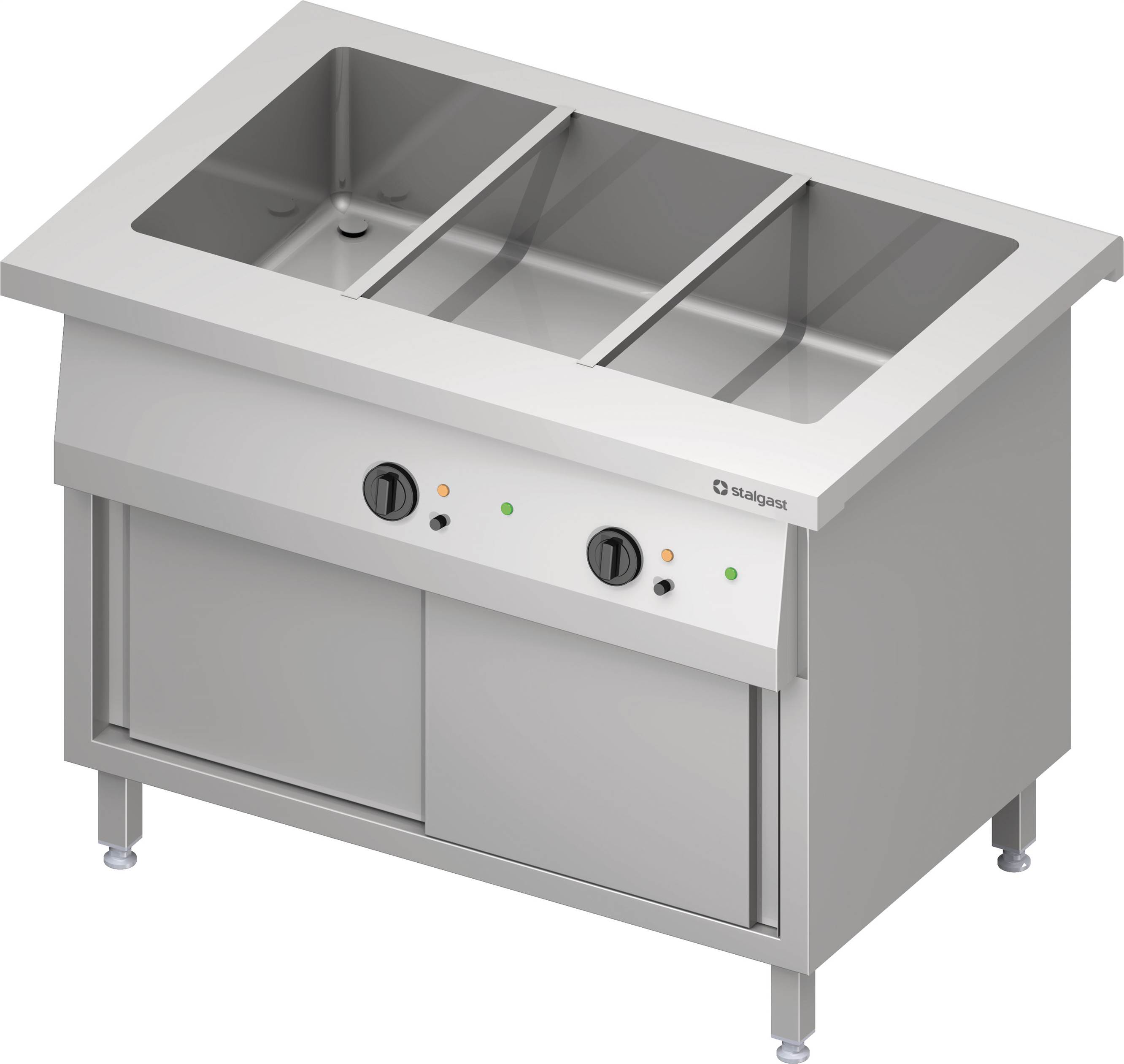 Bain-Marie-Station "Free Flow" mit einem Becken 3x GN1/1, Wärmeschrank und Schiebetüren, 1132x735x880 mm Granitabdeckung "Standard G1"