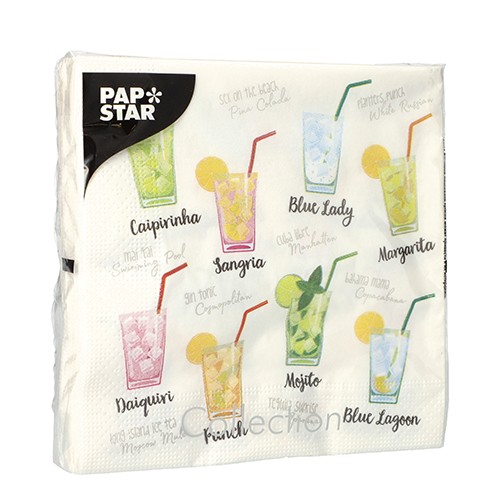 22800 Servietten, 3-lagig 1/4-Falz 33 cm x 33 cm "Cocktail"