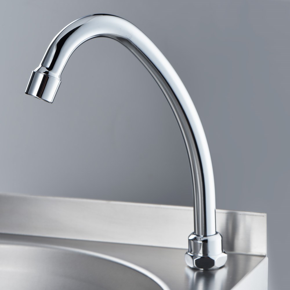 Edelstahl Handwaschbecken mit Kniebedienung, inkl. Armatur, Wandmontage, 400 mm x 400 mm x 225 mm (BxTxH)