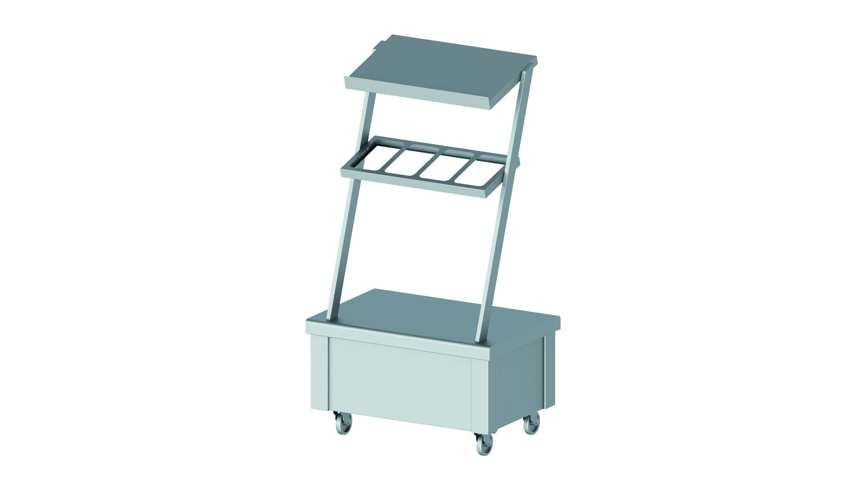 Neutralelement mit Aufsatzbord und Besteckausgabe, fahrbar 860x575x1580 mm für Speisenausgabesysteme Neutralelement mit Aufsatzbord und Besteckausgabe, fahrbar 860x575x1580 mm für Speisenausgabesysteme