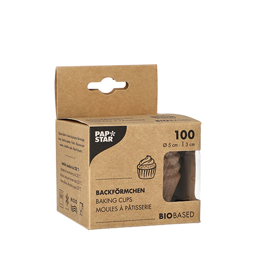 100 Backförmchen rund Ø 5 cm · 3 cm natur aus Frischfaser und Kakaoschalen