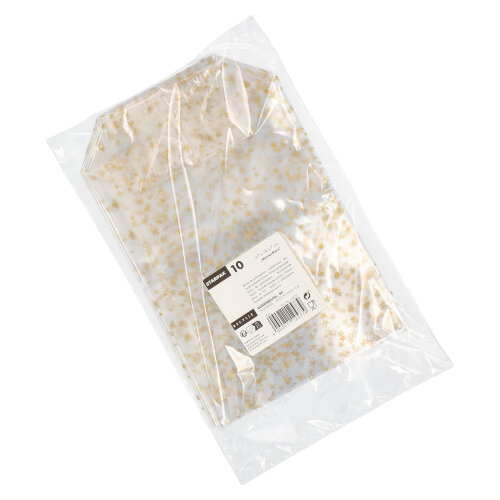 18200 Bodenbeutel, PP 27 cm x 18 cm x 7 cm transparent "Sterne, gold"