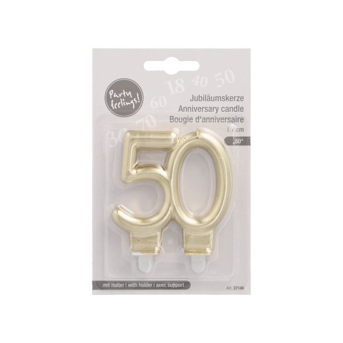 2880 Jubiläumskerzen mit Halter 7 cm gold "50"