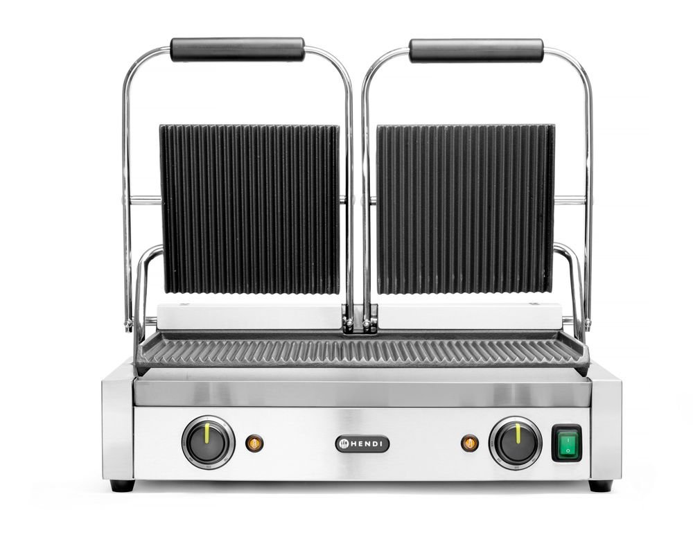 Kontaktgrill - Doppelversion, gerillte Ausführung, HENDI, oben und unten gerillt, 230V/3600W, 570x395x(H)510mm