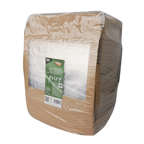 1920 Feinkostboxen, Pappe mit Sichtfenster aus PLA "pure" eckig 1500 ml 4,5 cm x 21 cm x 16 cm braun "100% Fair"