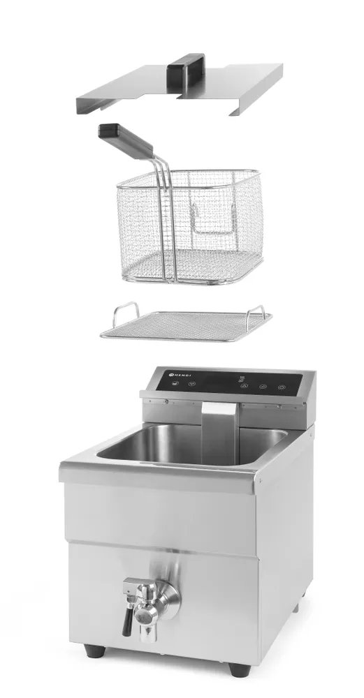 Induktionsfritteuse mit Ablasshahn - 8 l, 8L, Hellgrau, 230V/3500W, 288x619x(H)408mm