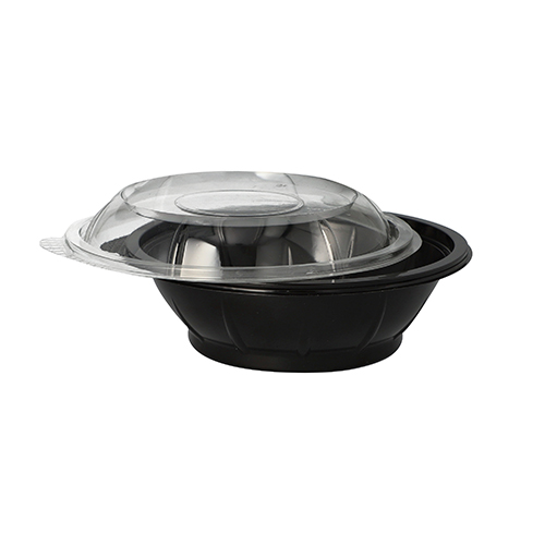2400 Salatschalen, PET 600 ml Ø 16,6 cm · 5,9 cm schwarz "Snap It" mit Deckel R-PET glasklar