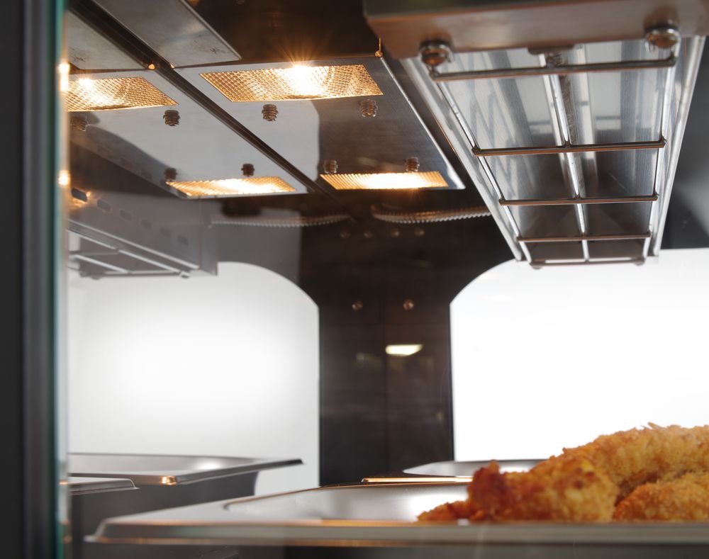 Warmhaltevitrine mit Quarzheizung, 2 Regalböden, HENDI, 230V/560W, 650x485x(H)630mm Warmhaltevitrine mit Quarzheizung, 2 Regalböden, HENDI, 230V/560W, 650x485x(H)630mm